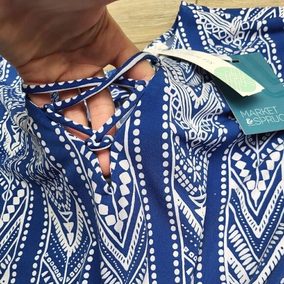 Nwt Market & Spruce romper half sleeve, tie waist v neck with lacing small - Picture 4 of 10